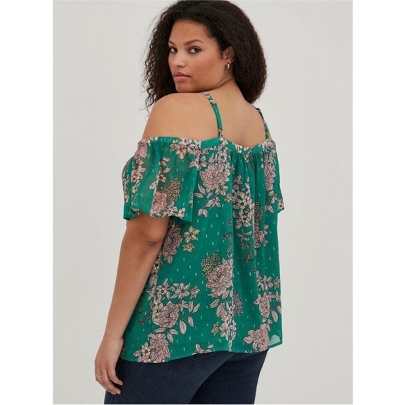 TORRID Crinkle Chiffon Floral Green Cold Shoulder Halter Top Size 5X - Picture 2 of 8